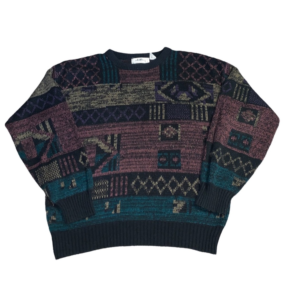 Vintage 90s Union Pier Geometric Knit Sweater Colorful Cosby Biggie Fresh Prince